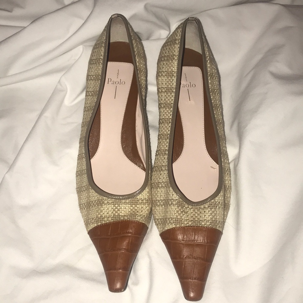 Paola Linea slip on pumps heels 10.5 leather cloth